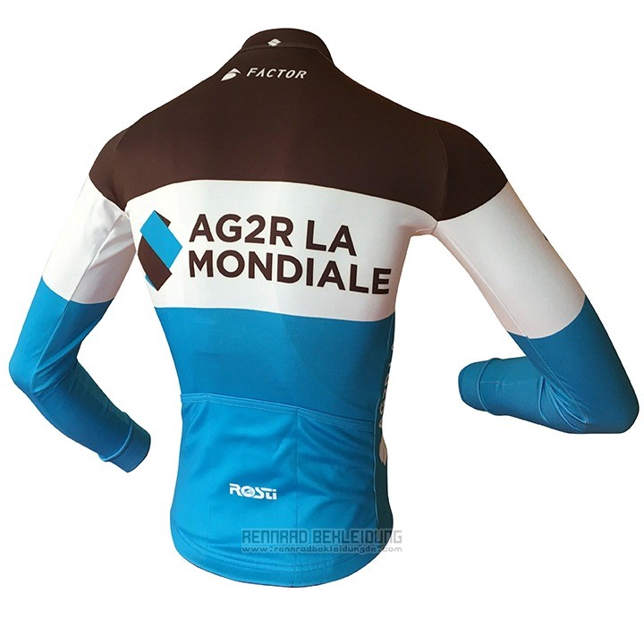 2018 Fahrradbekleidung Ag2r La Mondiale Braun Blau Trikot Langarm und Tragerhose - zum Schließen ins Bild klicken